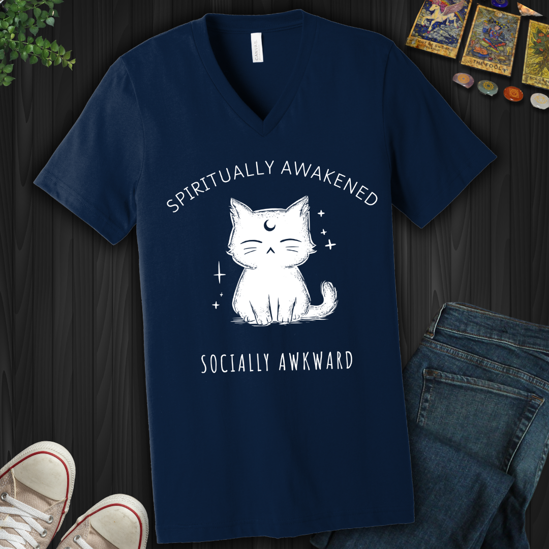 Spiritually Awakened, Socially Awkward V-Neck Tee