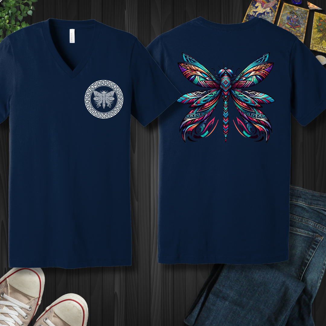 Tribal Dragonfly  V-Neck Tee