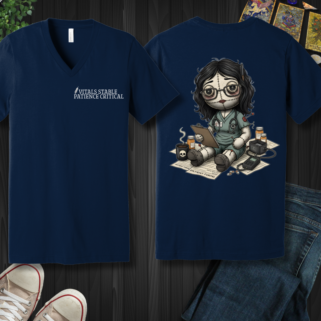 Vitals Stable. Patience Critical  V-Neck Tee