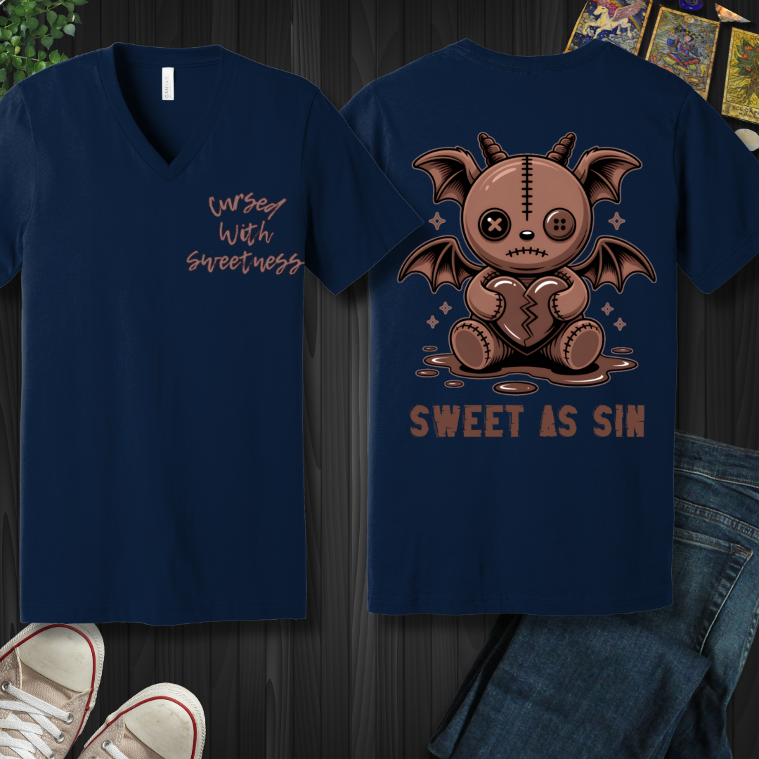 Cursed With Sweetness (front and back) V-Neck Tee