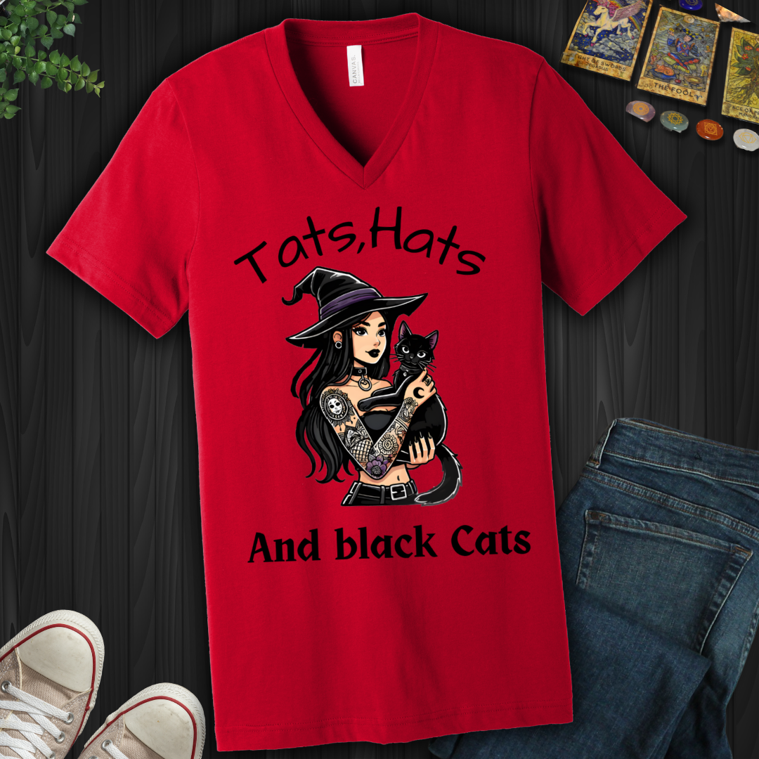 Tats, Hats, And Black Cats V-Neck Tee