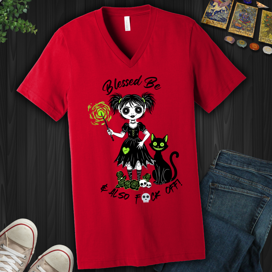 Blessed Be And F-Off  V-Neck Tee