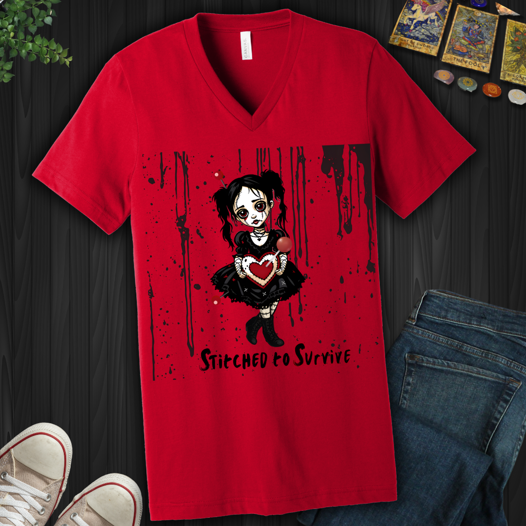 Stitched To Survive  V-Neck Tee