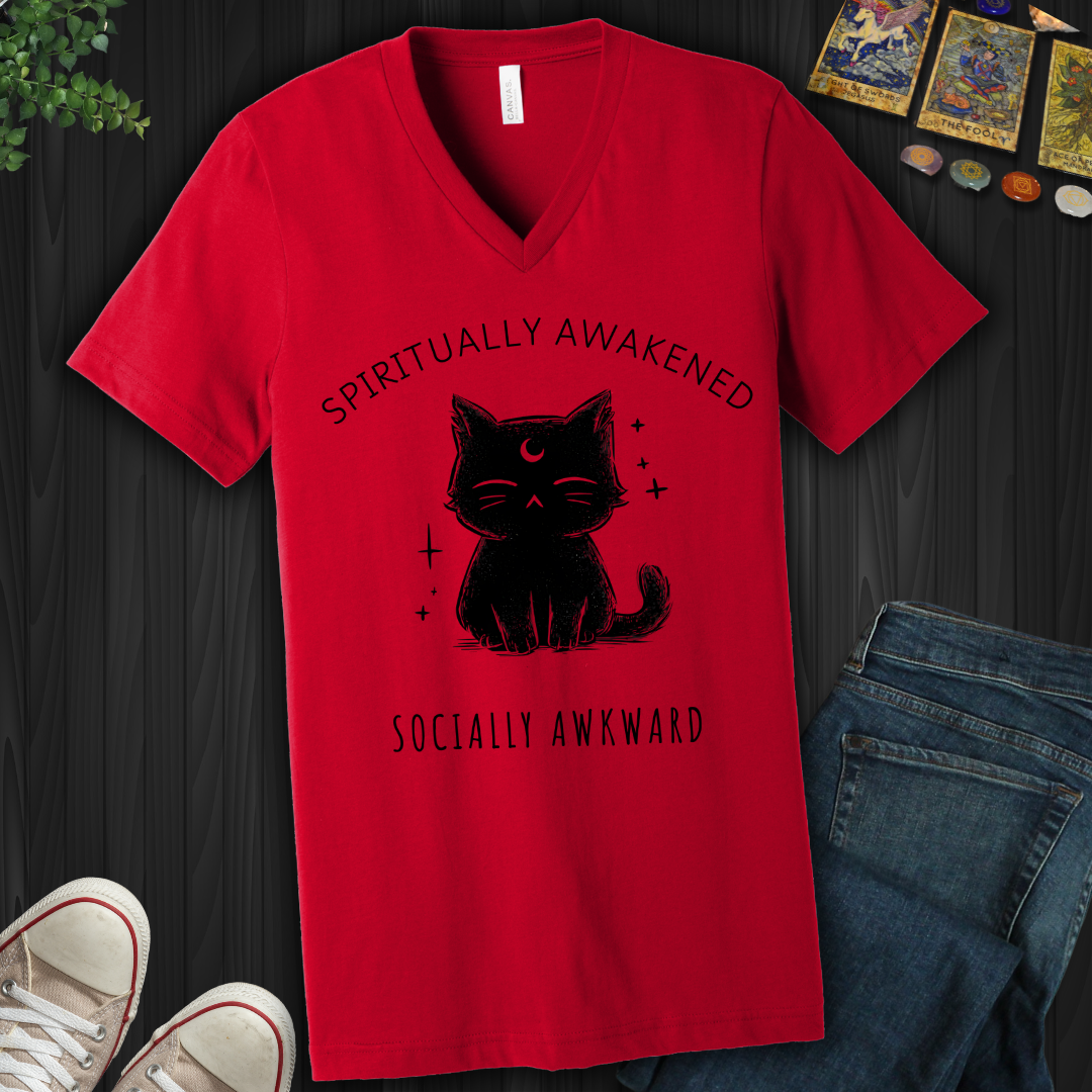 Spiritually Awakened, Socially Awkward V-Neck Tee
