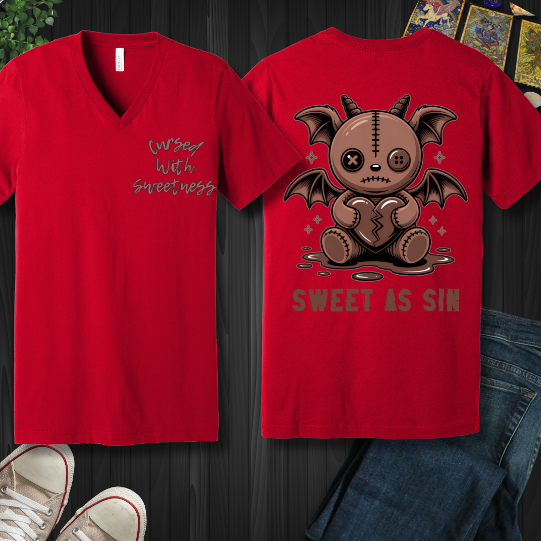 Cursed With Sweetness (front and back) V-Neck Tee