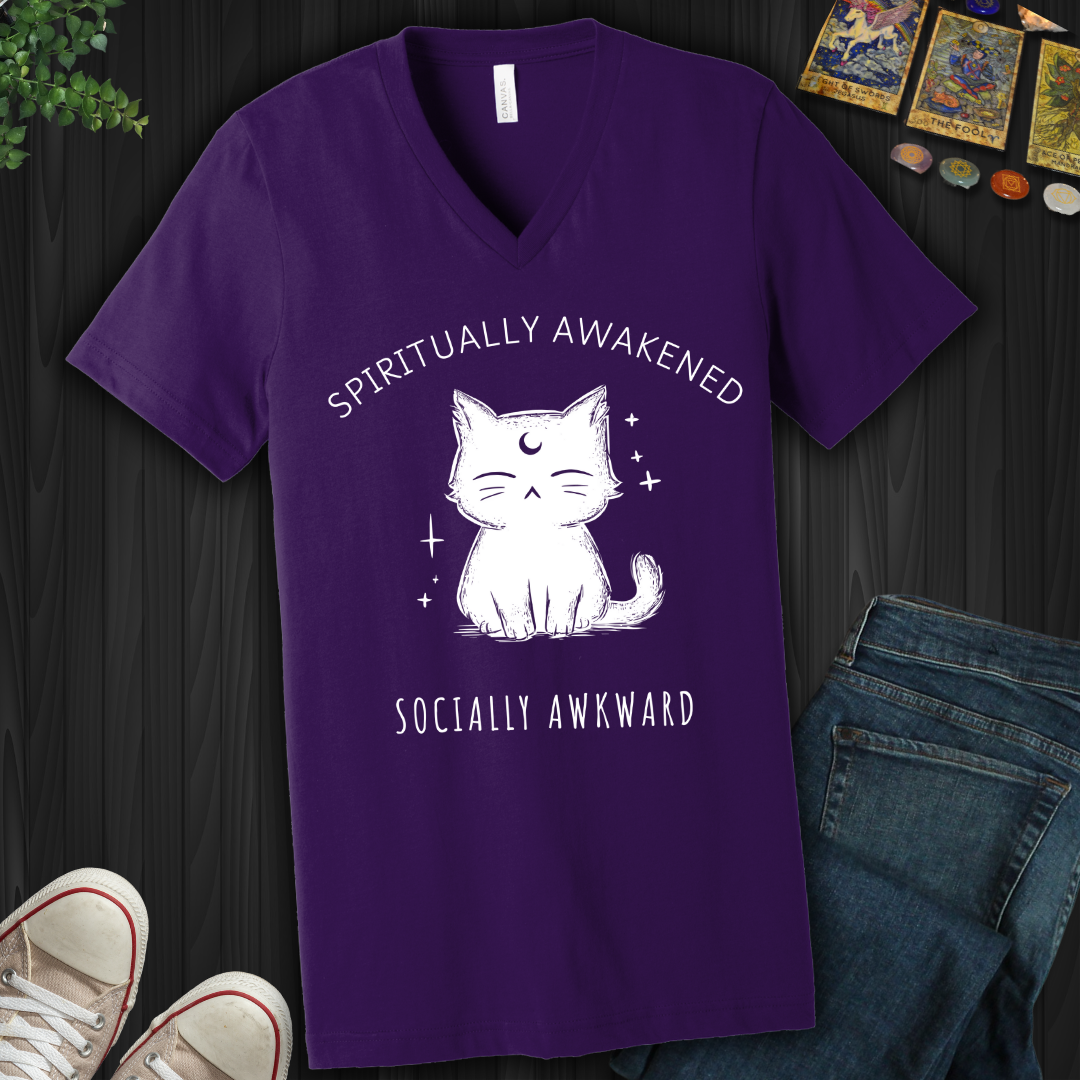 Spiritually Awakened, Socially Awkward V-Neck Tee