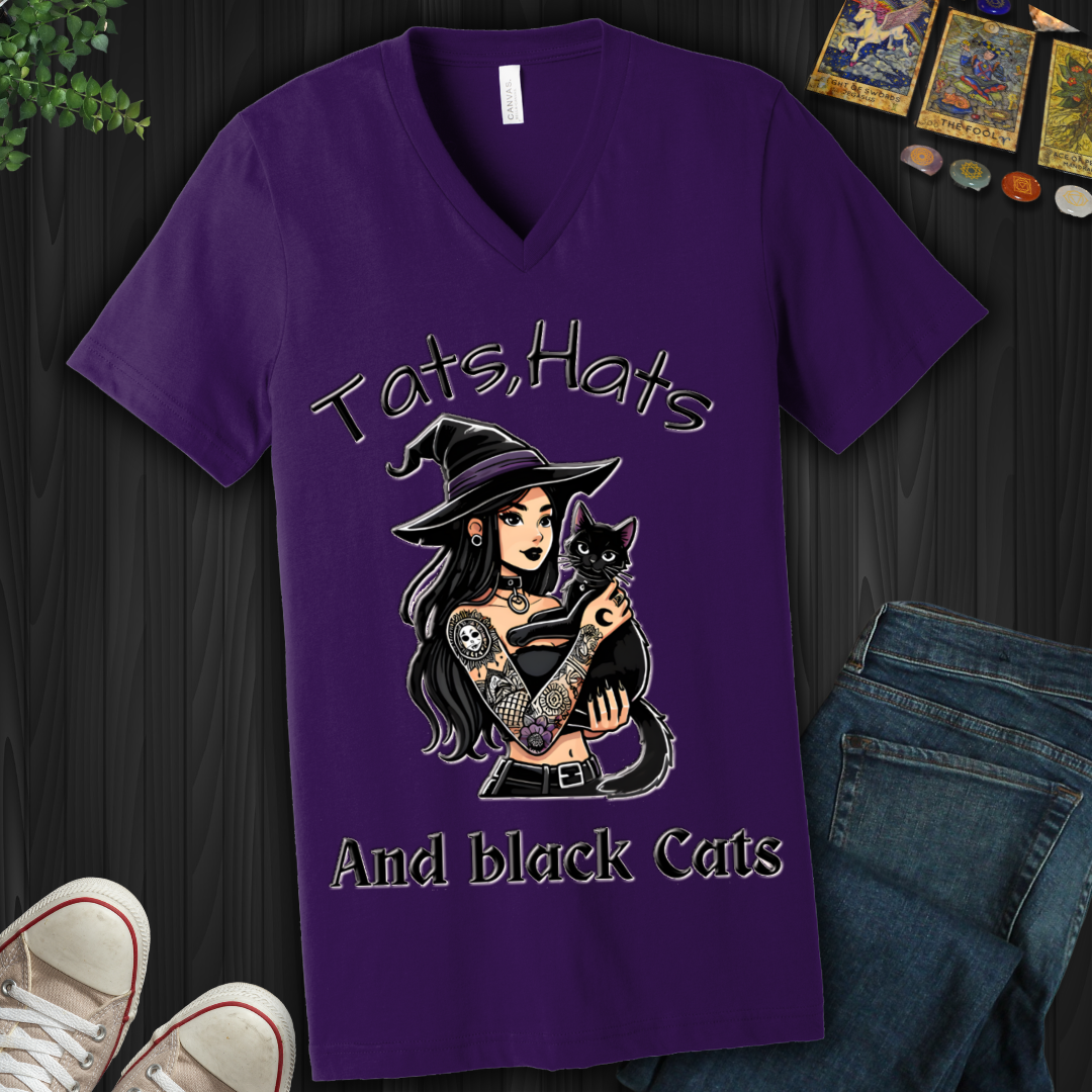 Tats, Hats, And Black Cats V-Neck Tee