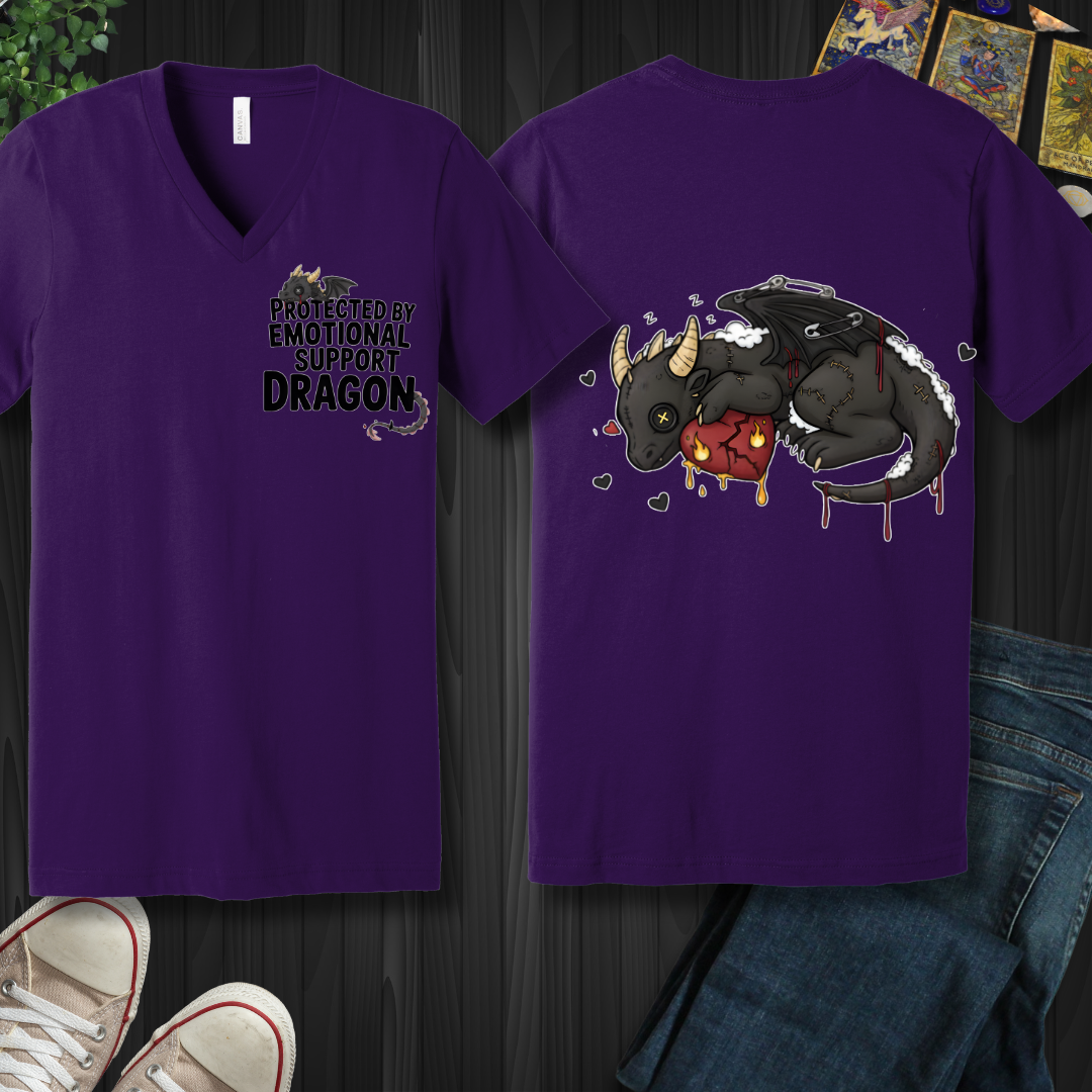 Emotional Support Dragon (front and back) V-Neck Tee