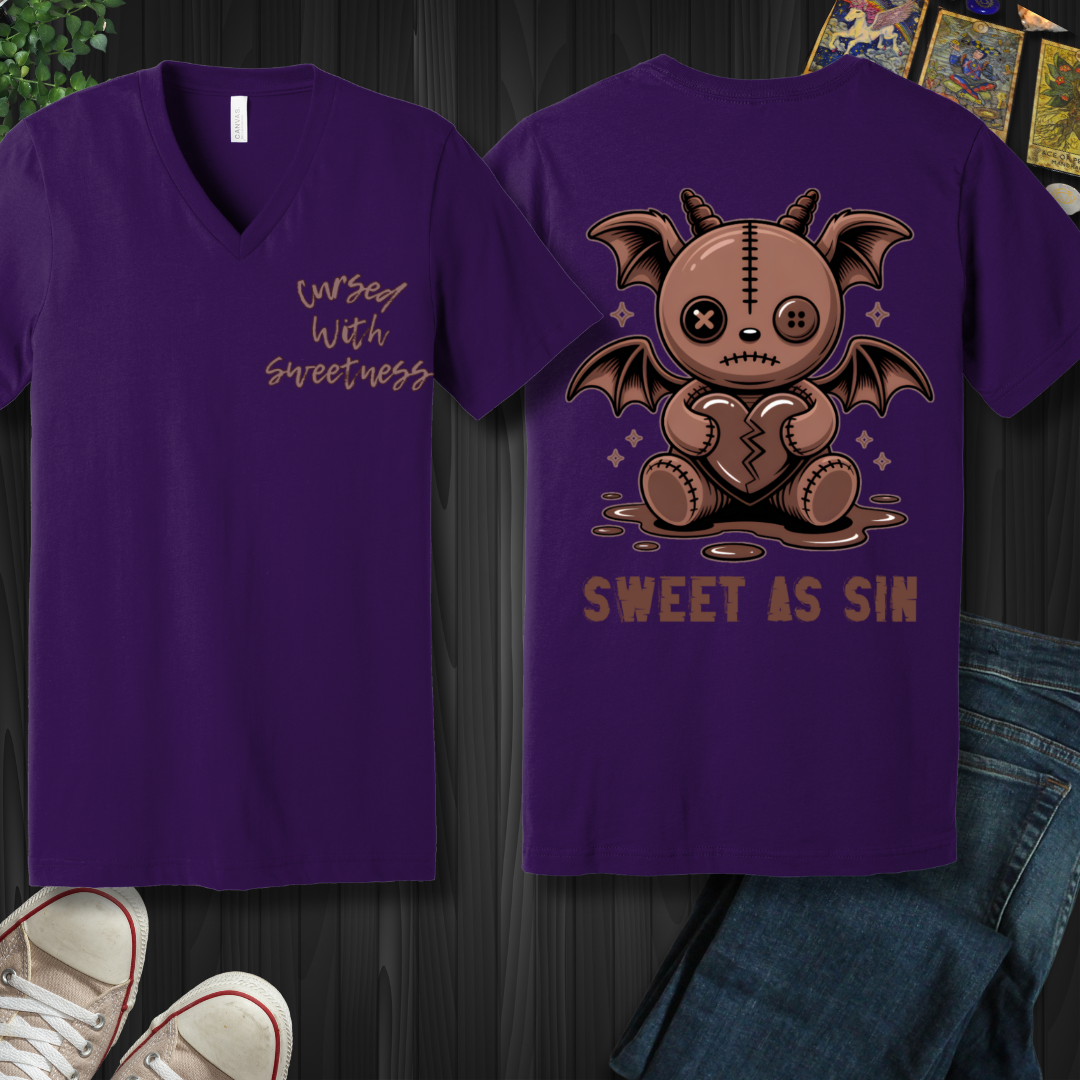 Cursed With Sweetness (front and back) V-Neck Tee