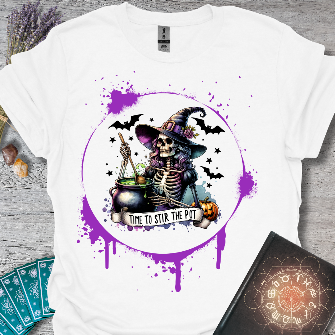 Time To Stir The Pot Skeleton Witch T-Shirt