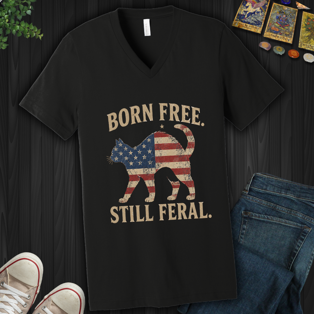 Born Free, Still Feral Flag Cat- V-Neck
