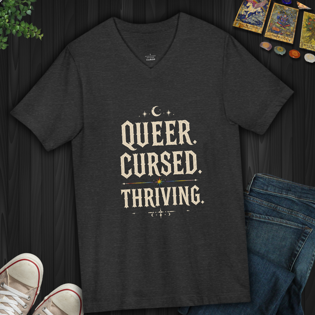 Queer,Cursed,Thriving- V-Neck