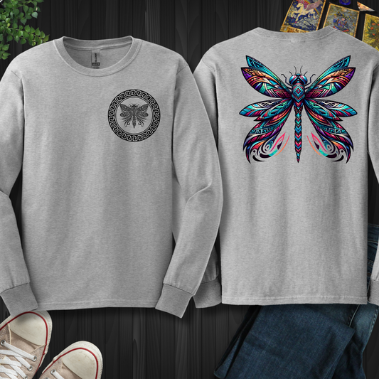 Tribal Dragonfly Front and Back Long Sleeve Tee