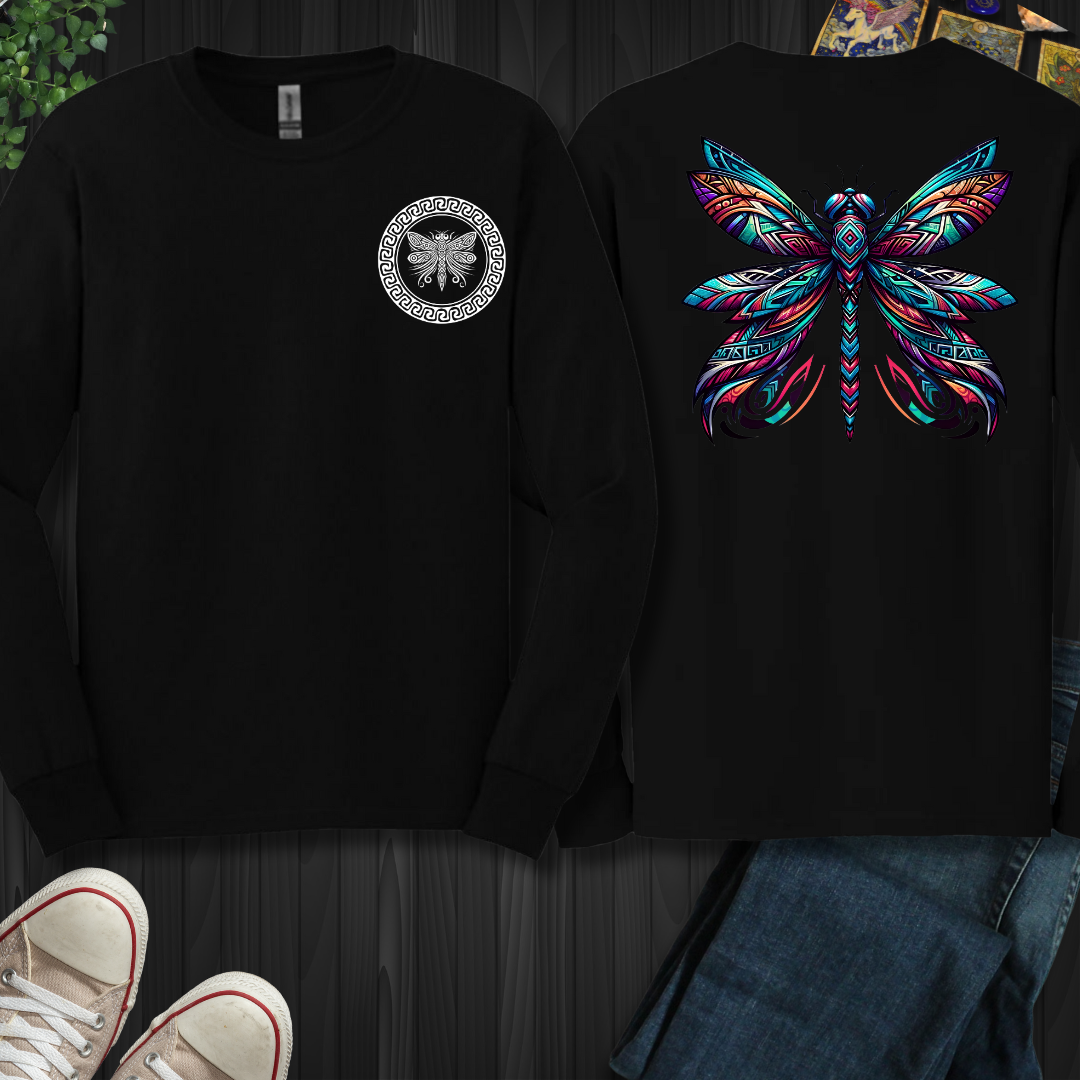 Tribal Dragonfly Front and Back Long Sleeve Tee