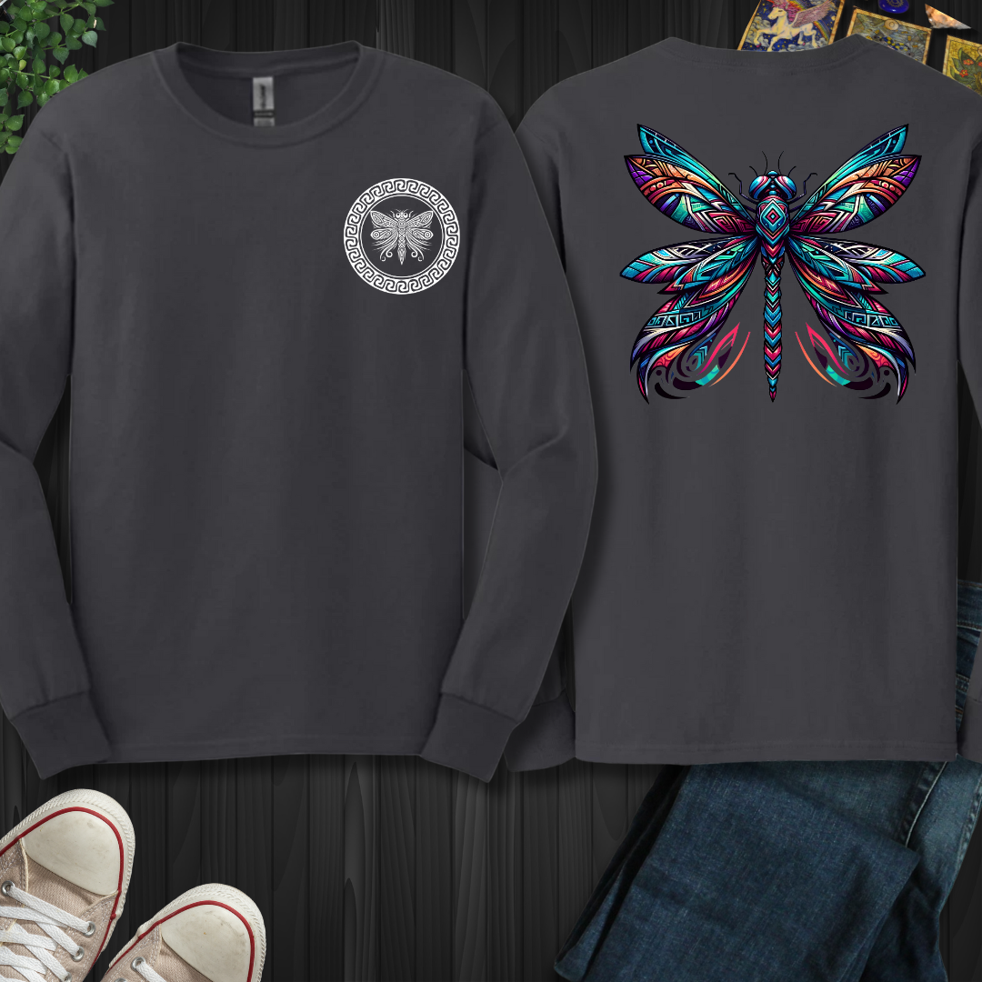 Tribal Dragonfly Front and Back Long Sleeve Tee