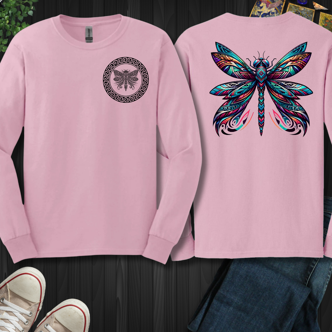 Tribal Dragonfly Front and Back Long Sleeve Tee