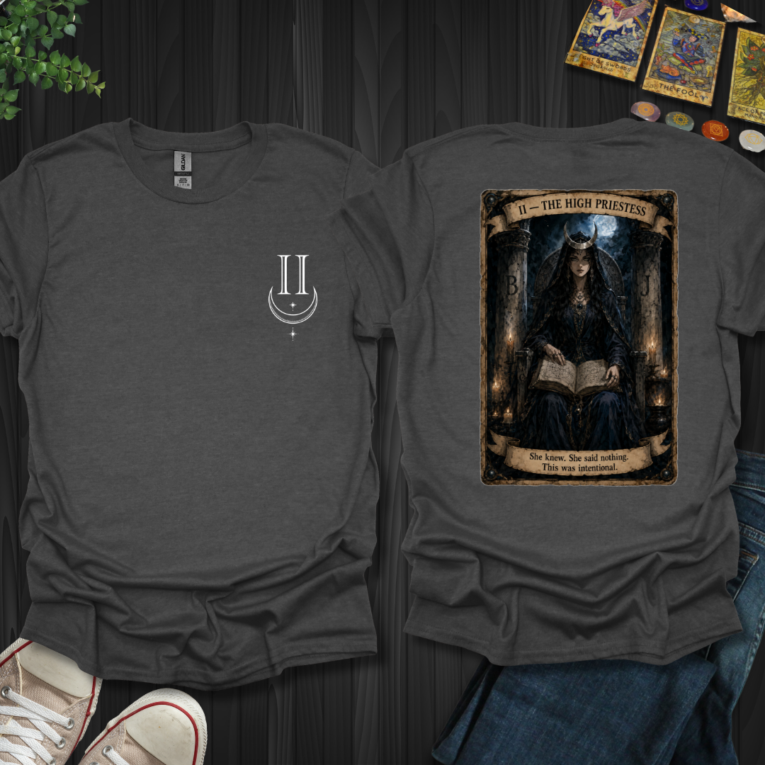 The High Priestess Dark Tarot Series Front and Back T-Shirt