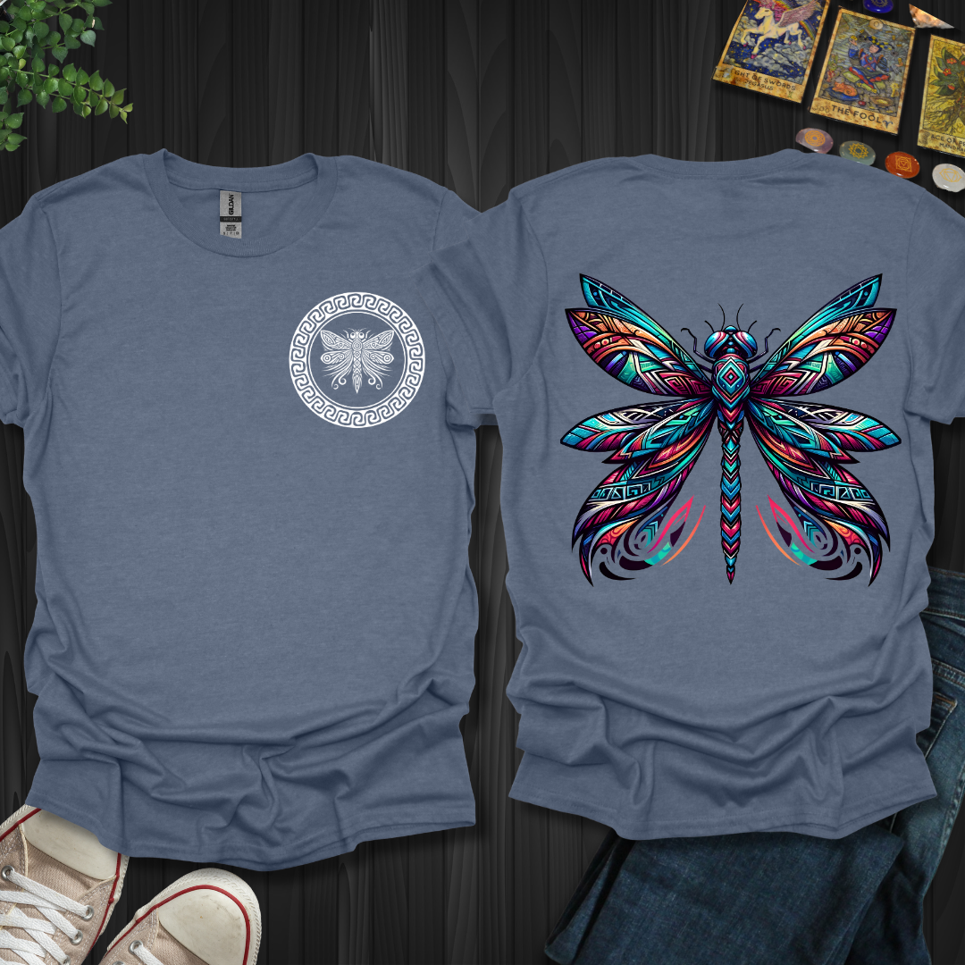 Tribal Dragonfly-(white front) Front and Back T-Shirt