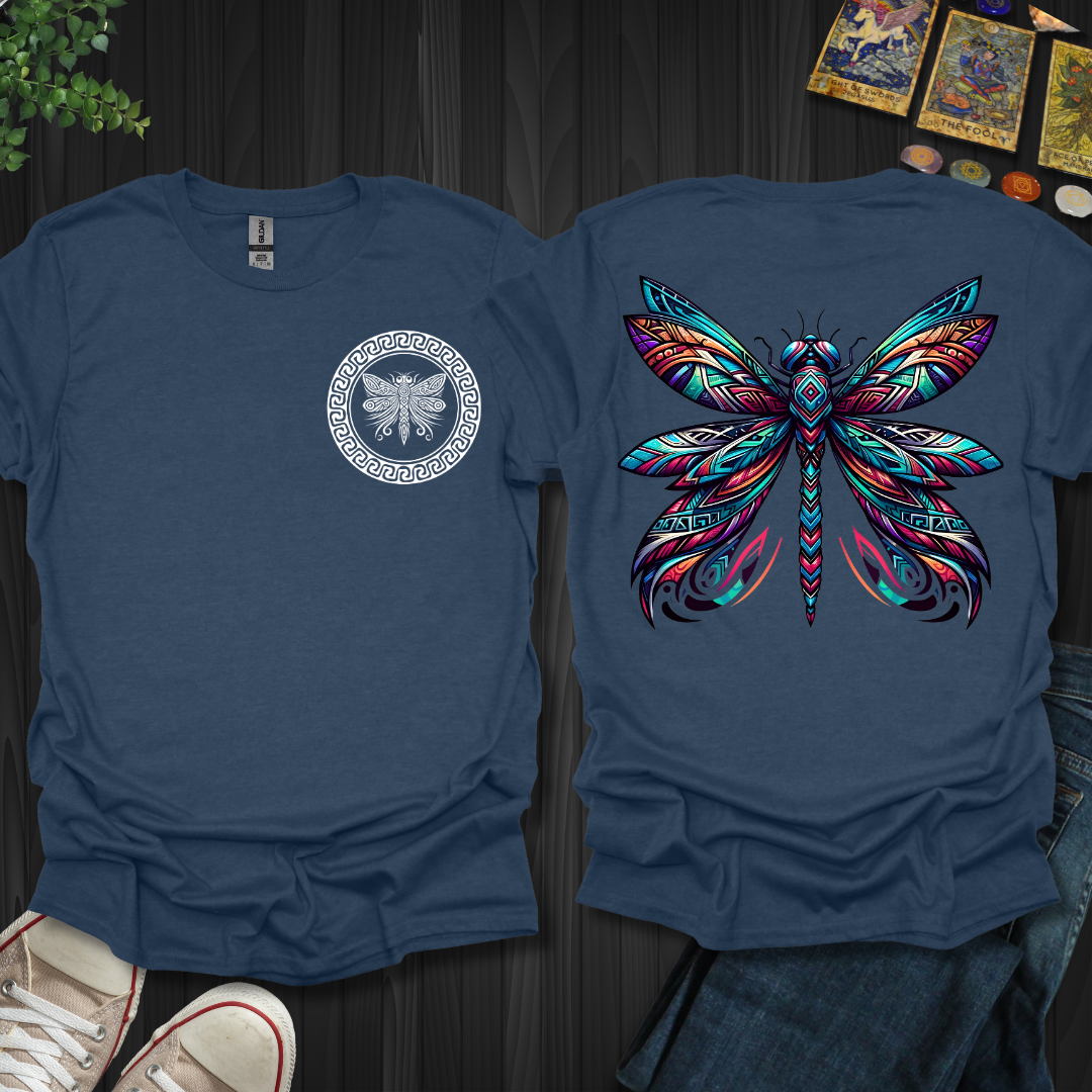 Tribal Dragonfly-(white front) Front and Back T-Shirt