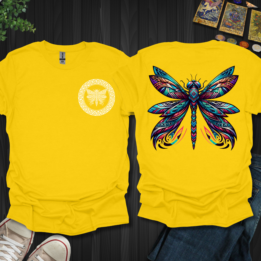 Tribal Dragonfly-(white front) Front and Back T-Shirt