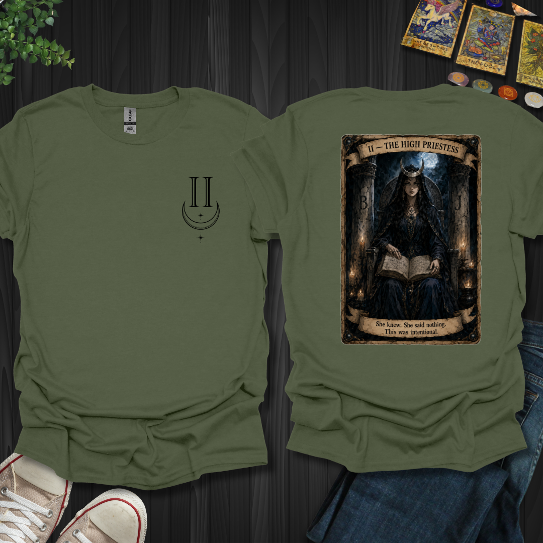 The High Priestess Dark Tarot Series Front and Back T-Shirt