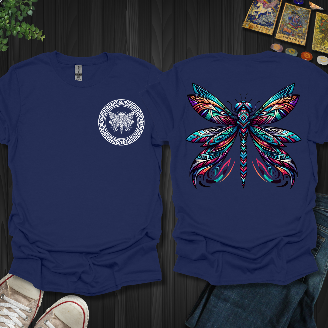 Tribal Dragonfly-(white front) Front and Back T-Shirt