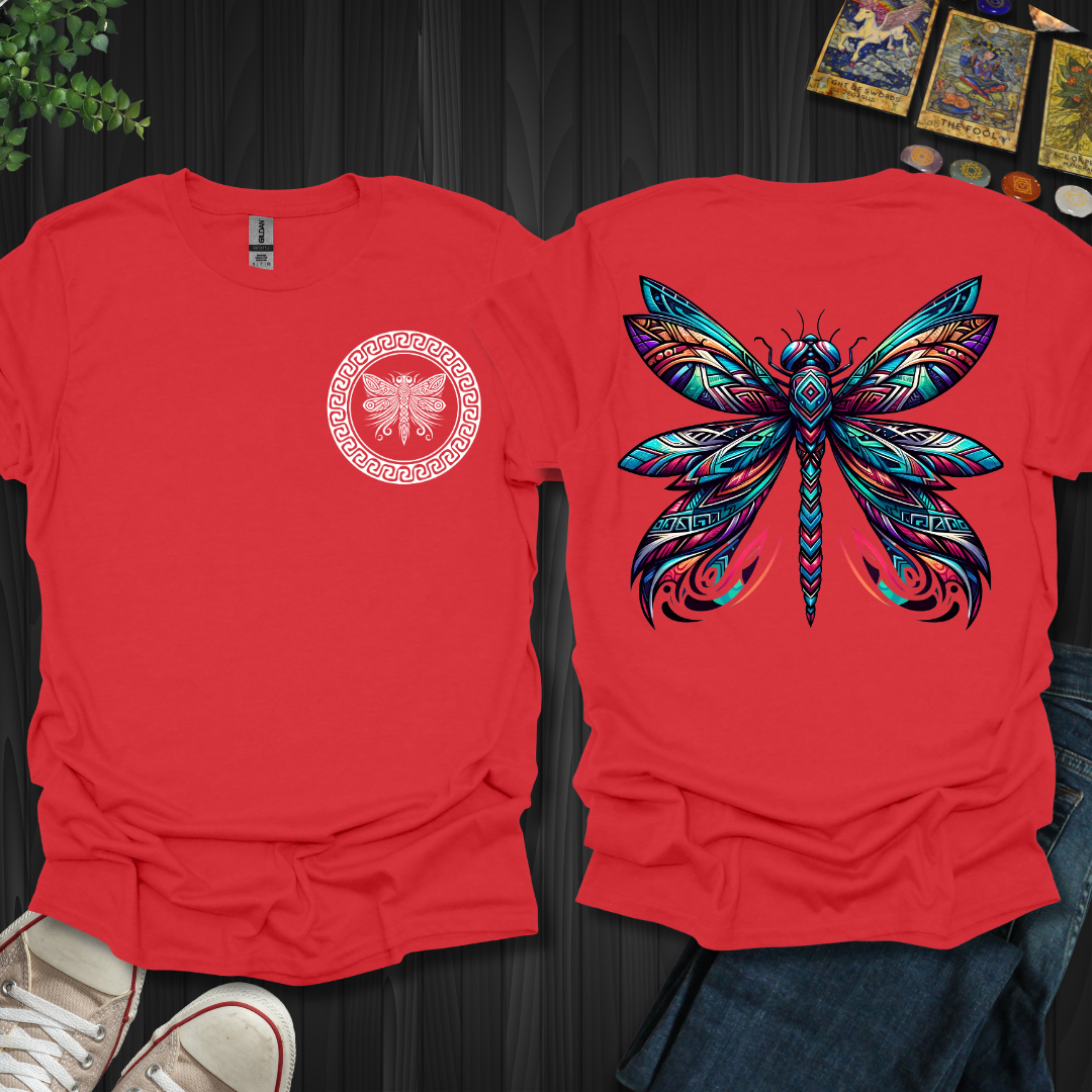 Tribal Dragonfly-(white front) Front and Back T-Shirt