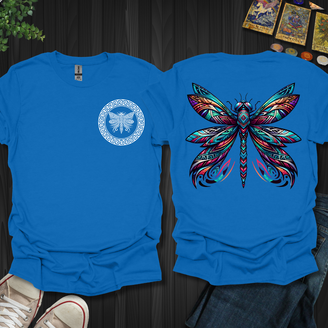 Tribal Dragonfly-(white front) Front and Back T-Shirt