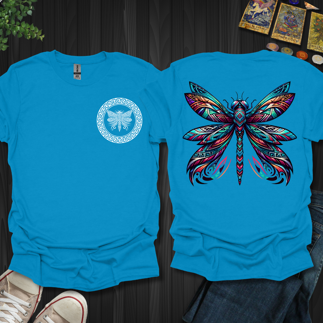 Tribal Dragonfly-(white front) Front and Back T-Shirt