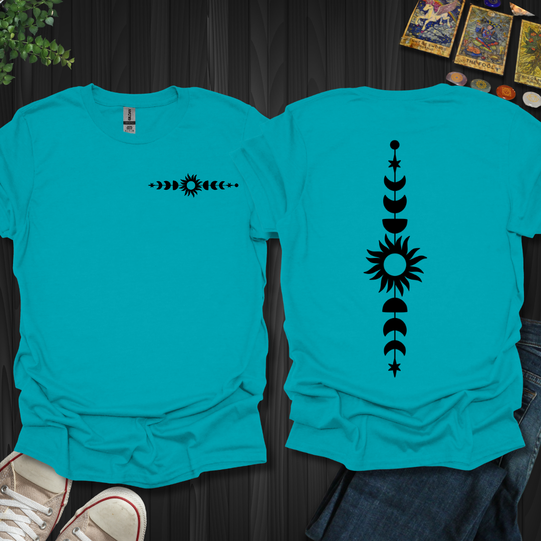 Boho Sun, Moon And Star front and back T-Shirt