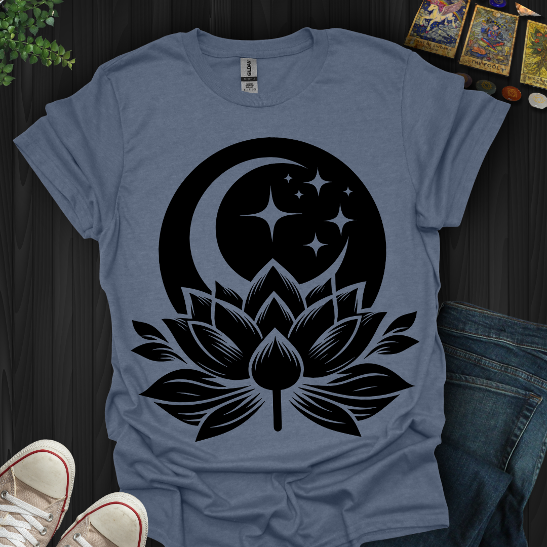 Blossoming Lotus Under the Moon and Stars T-Shirt