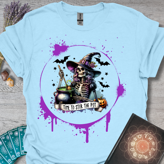 Time To Stir The Pot Skeleton Witch T-Shirt