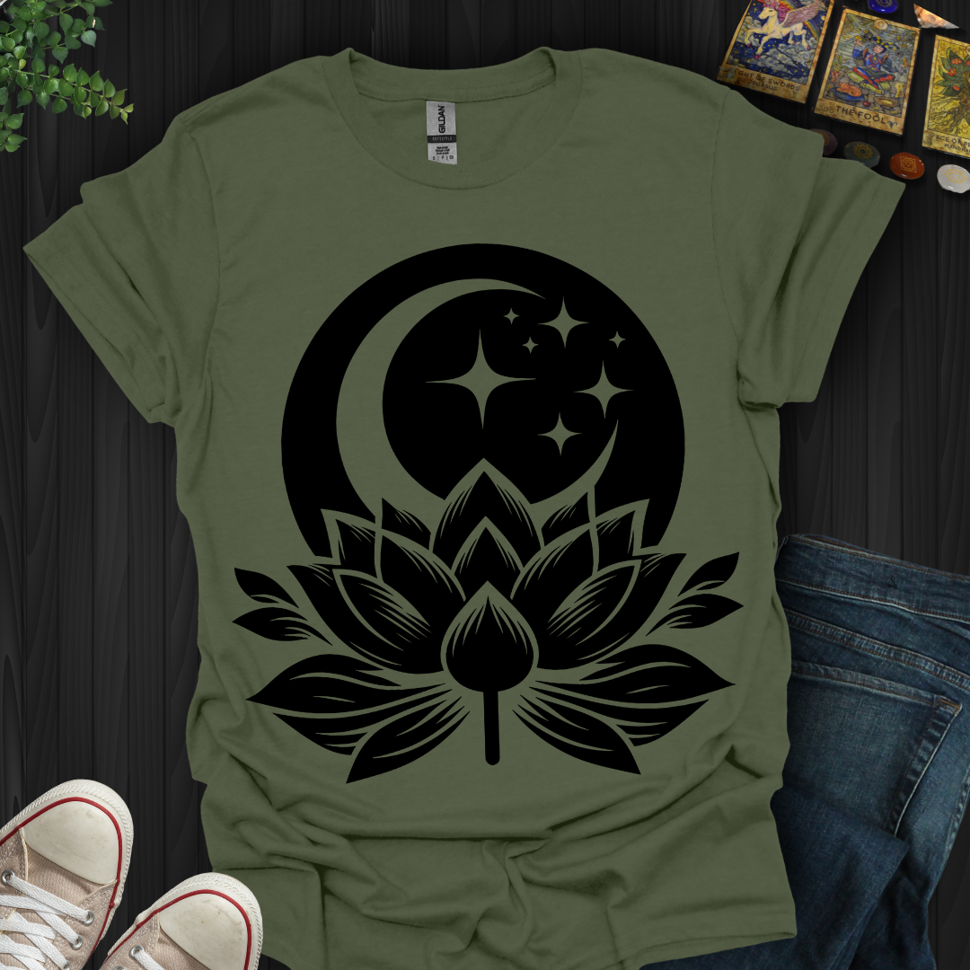 Blossoming Lotus Under the Moon and Stars T-Shirt