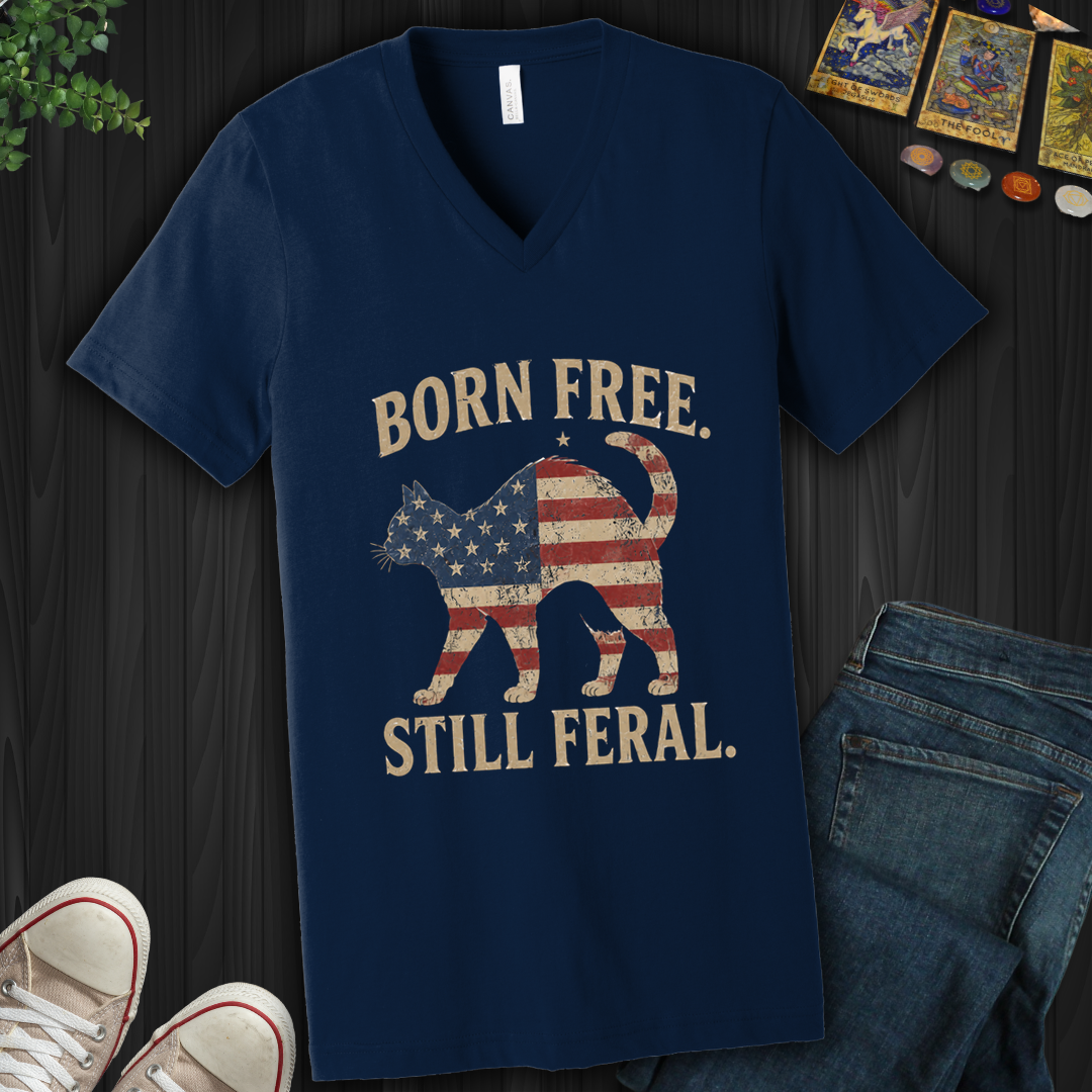 Born Free, Still Feral Flag Cat- V-Neck