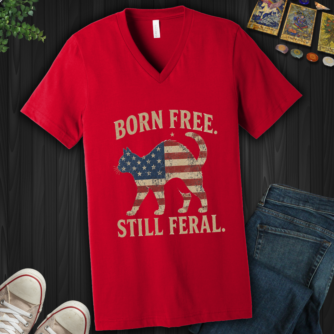 Born Free, Still Feral Flag Cat- V-Neck