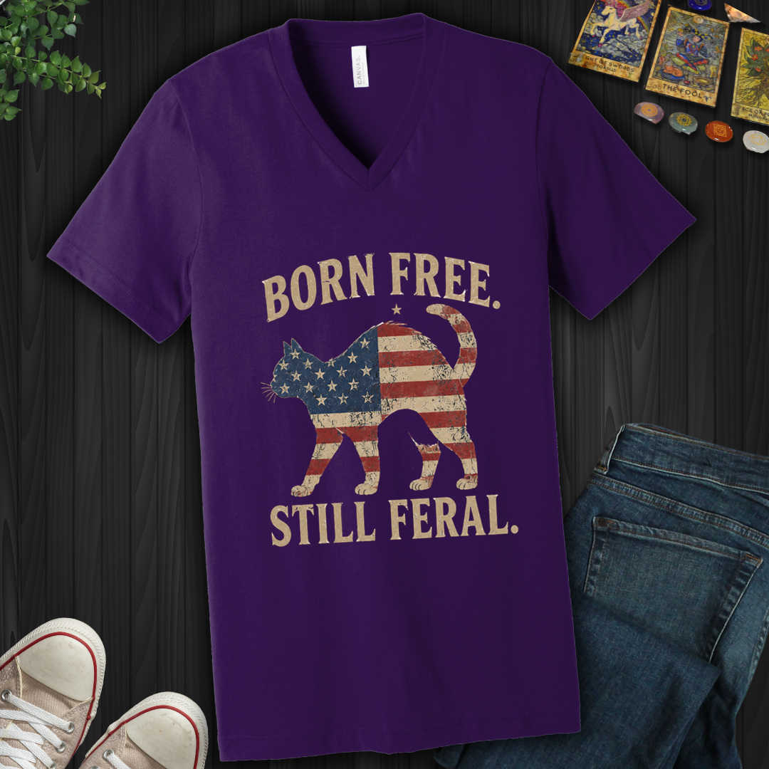 Born Free, Still Feral Flag Cat- V-Neck