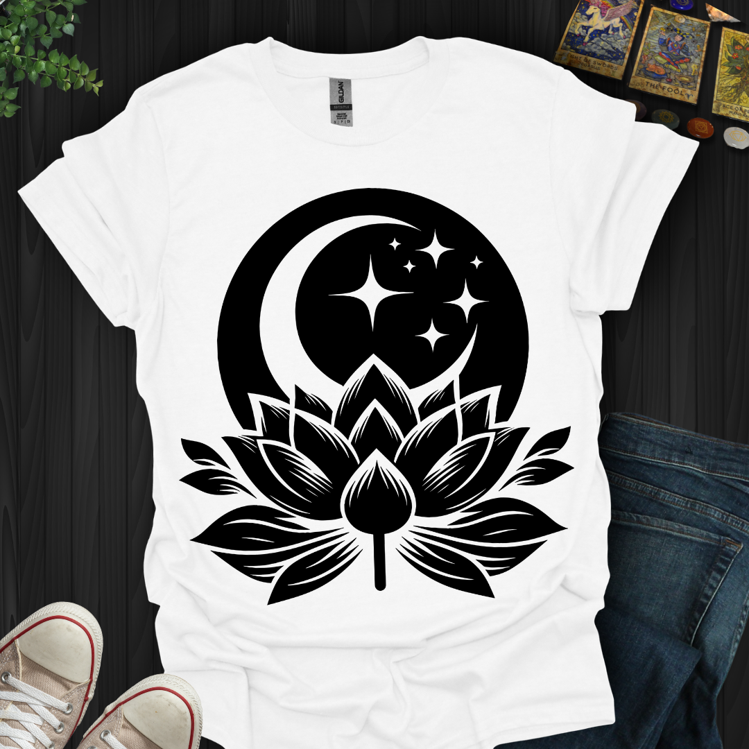 Blossoming Lotus Under the Moon and Stars T-Shirt